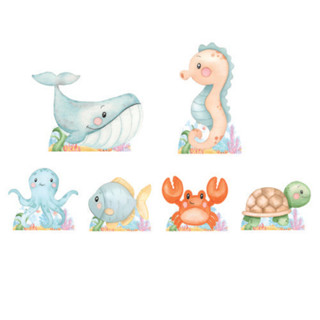 KIT DE DISPLAY EM MDF TEMA FUNDO DO MAR MENINO AQUARELA NWW01 em Oferta na Shopee