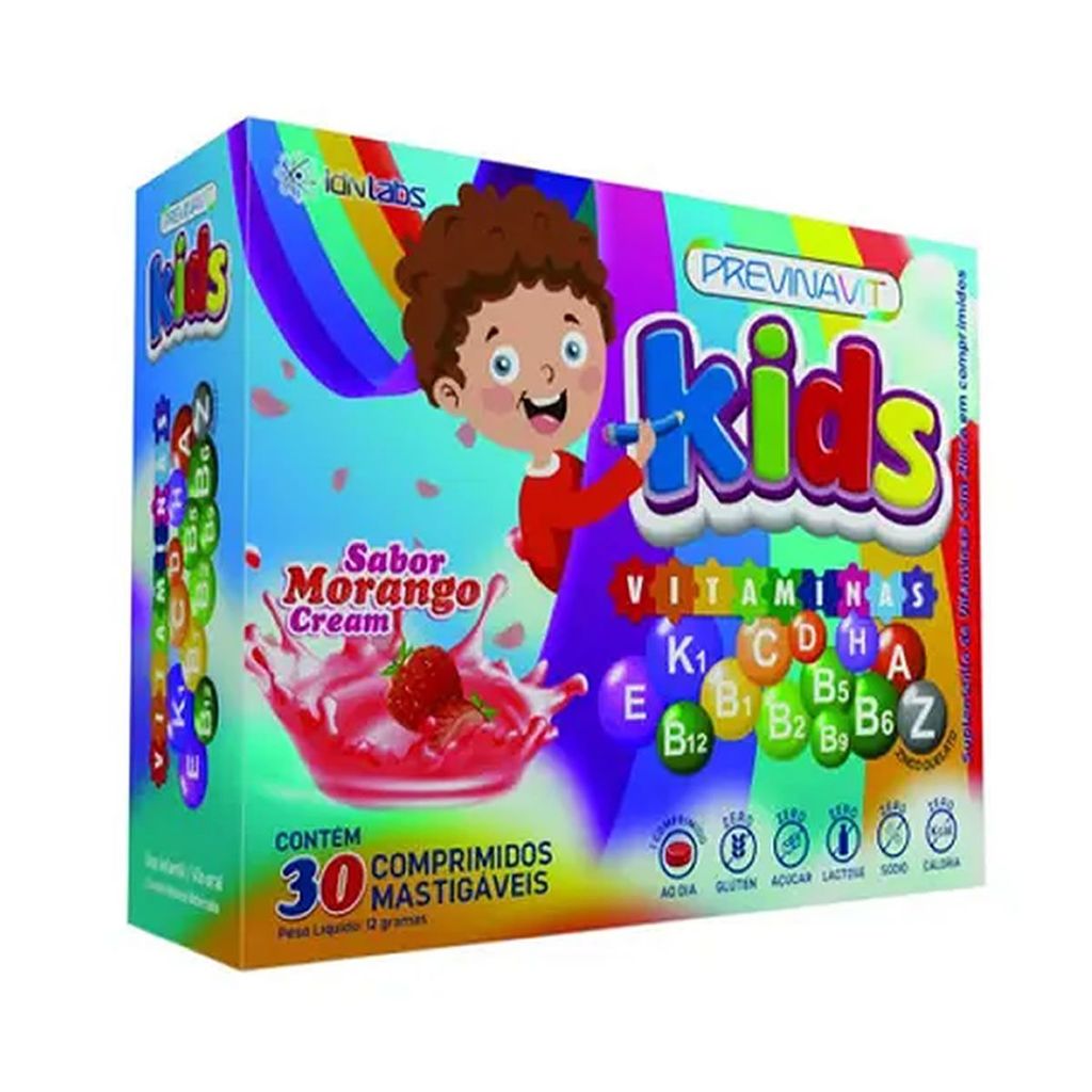 Previnavit Kids Vitaminas - 30 Comprimidos Mastigaveis Morango - IDN Labs