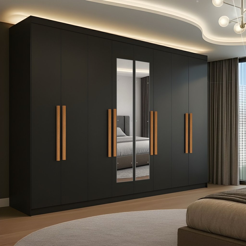 Guarda-roupa Casal com Espelho 8 Portas 4 Gavetas Paris  Preto em Oferta na Shopee