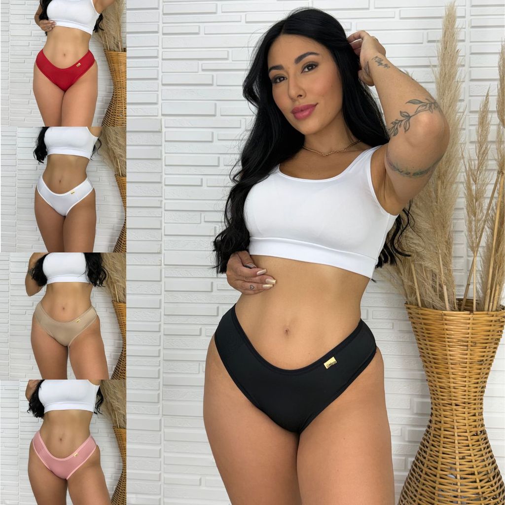 Kit 5 Calcinha Conforto  Feminina Tanga Menina Cintura Média Lingerie em Oferta na Shopee