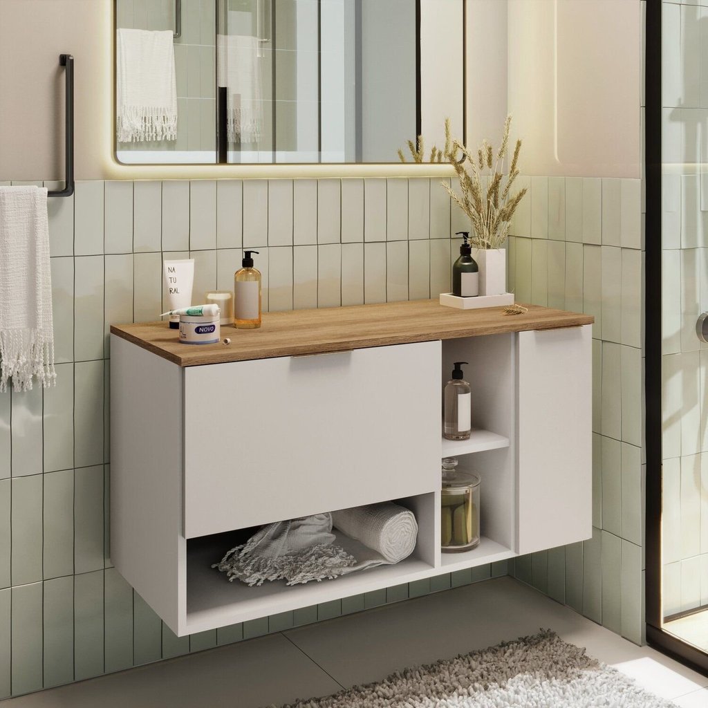 Gabiente para Banheiro Suspenso 2 Portas Branco/Mel em Oferta na Shopee