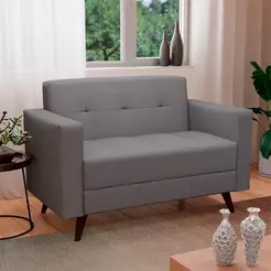 Sofá 2 Lugares Vitrola Suede Cinza 123 cm