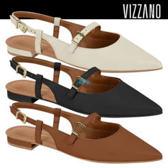 Sapato Feminino Vizzano Slingback Bico Fino Rasteiro Tira Conforto
