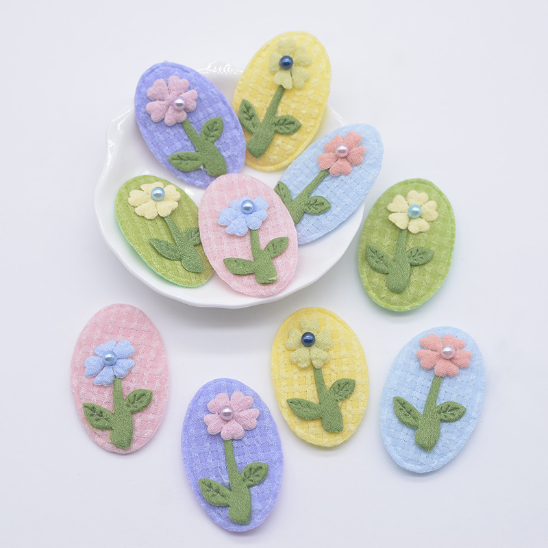 10 Peças 2.7 * 4.2cm/1.06 * 1.65 Polegadas Adesivo De Pano Elíptico Apliques De Flores Para Roupas DIY Chapéu Meias Luva