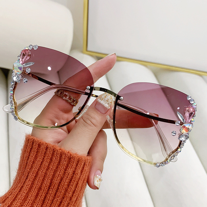 Óculos de Sol Femininos Retro com Gradiente de Strass Sem Armação Estilo de Moda Feminina
