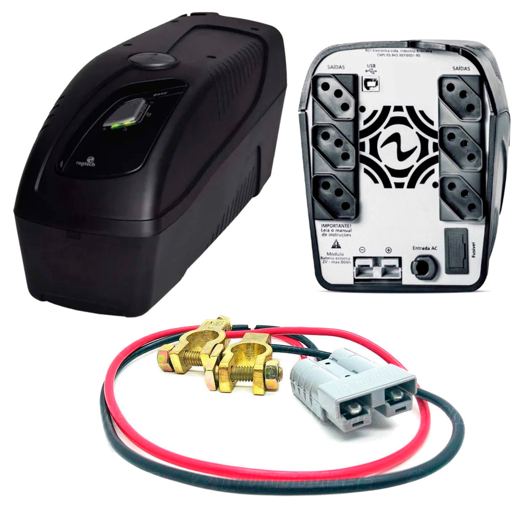 Kit Nobreak Ragtech 1400VA CBU-TI 20NEW4154 Easy Way Bivolt + Cabo de Bateria 12v