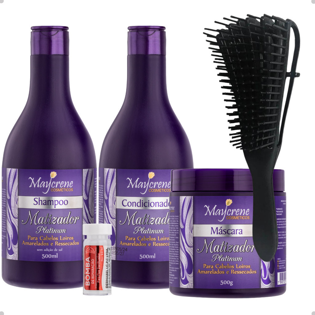 Matizador Profissional Platinum Hidrata e Restaura Cabelos Loiros e Ressecados com Escova Polvo em Oferta na Shopee