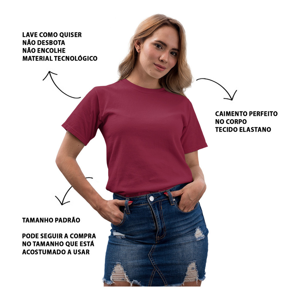 Camiseta Feminina Manga Curta Moda Algodão 30.1 Não Encolhe