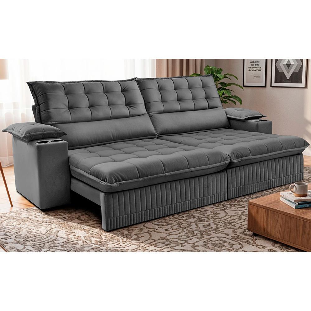 Sofá Retrátil e Reclinável 2,60m Molas Ensacadas Dream. Velusoft Cama inBox em Oferta na Shopee