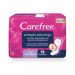 Protetor Diário Carefree Proteção Extra Longo Com Fragrância 15 unidades