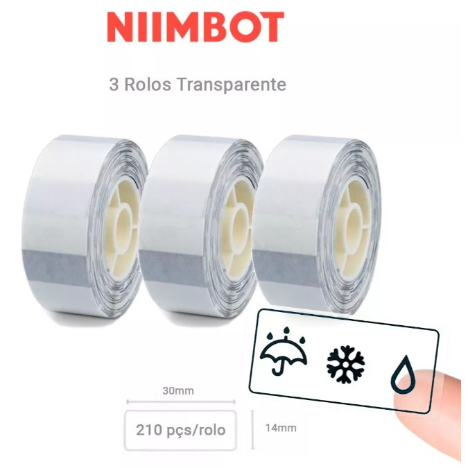 3 Etiqueta Transparente Niimbot D110 D101 D11 14x30mm 210pçs