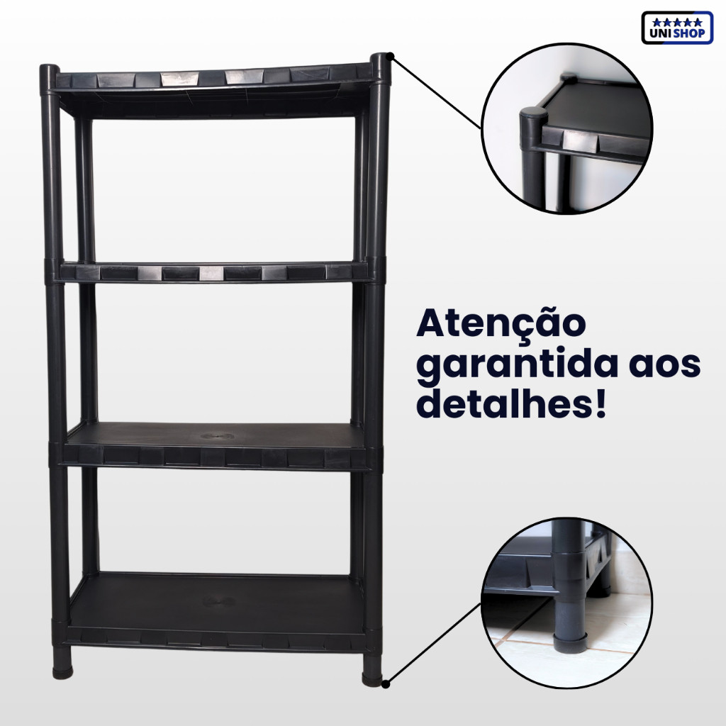 Detalhes do Estante Prateleira Modular Multiuso Organizadora Plástico Com 3 Prateleiras Reforçado - COM PEZINHOS