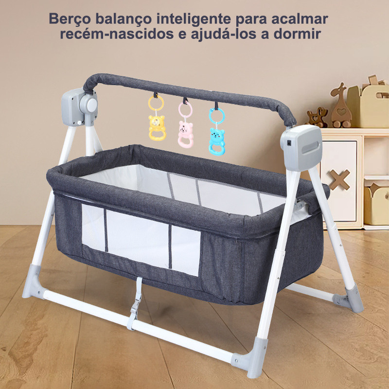 Berço Portátil Moises Co-bed Com Balanço Mosquiteiro e Cesto Cinza - Kababy