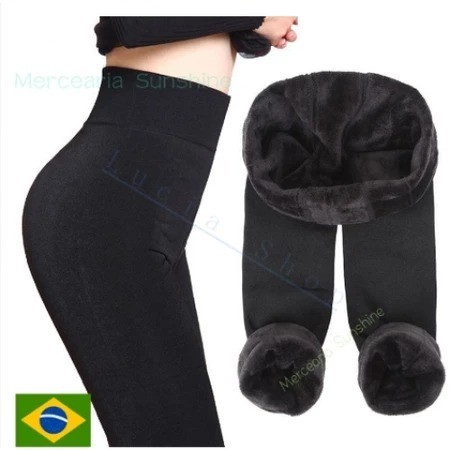 Meia Calça Fio 80 Térmica Felpada Forrada Com Pé Preta Alta Elasticidade