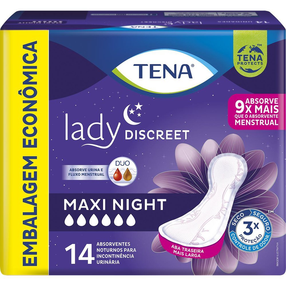 Absorvente para Incontinência Urinária Tena Lady Discreet Maxi Night 14 Unidades