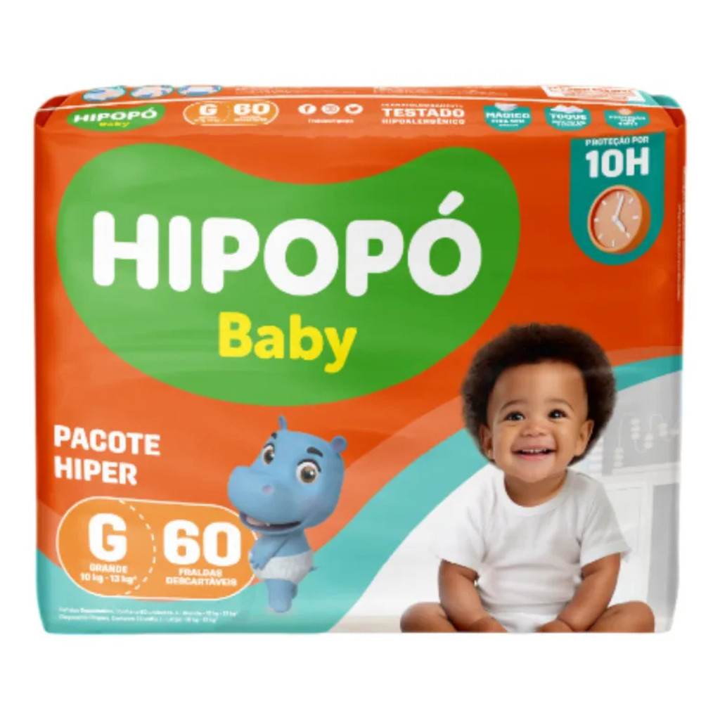 Fralda Hipopó Baby Hiper Tamanho G 60 unidades