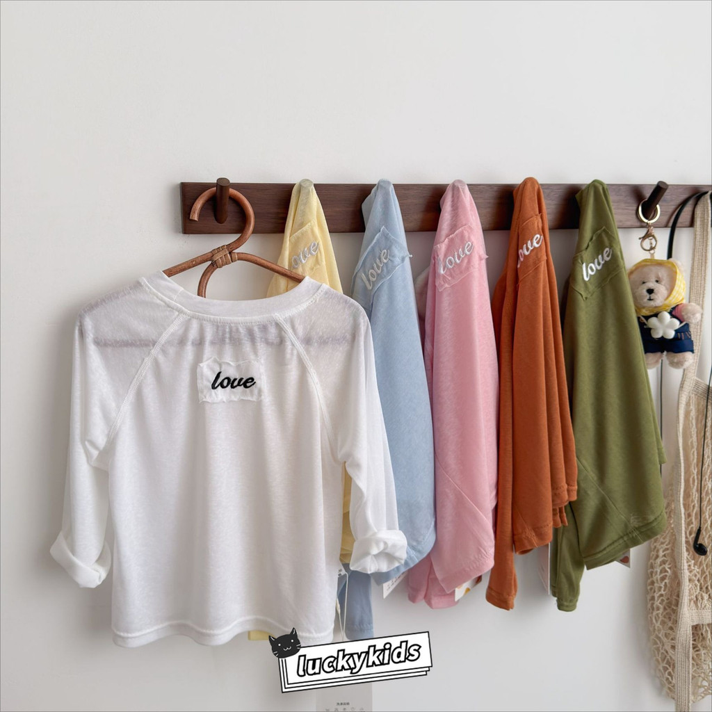 Moda Crianças Meninos Meninas Carta Impressão Fina Manga Longa Camiseta Verão Bebê Unissex Proteção Solar