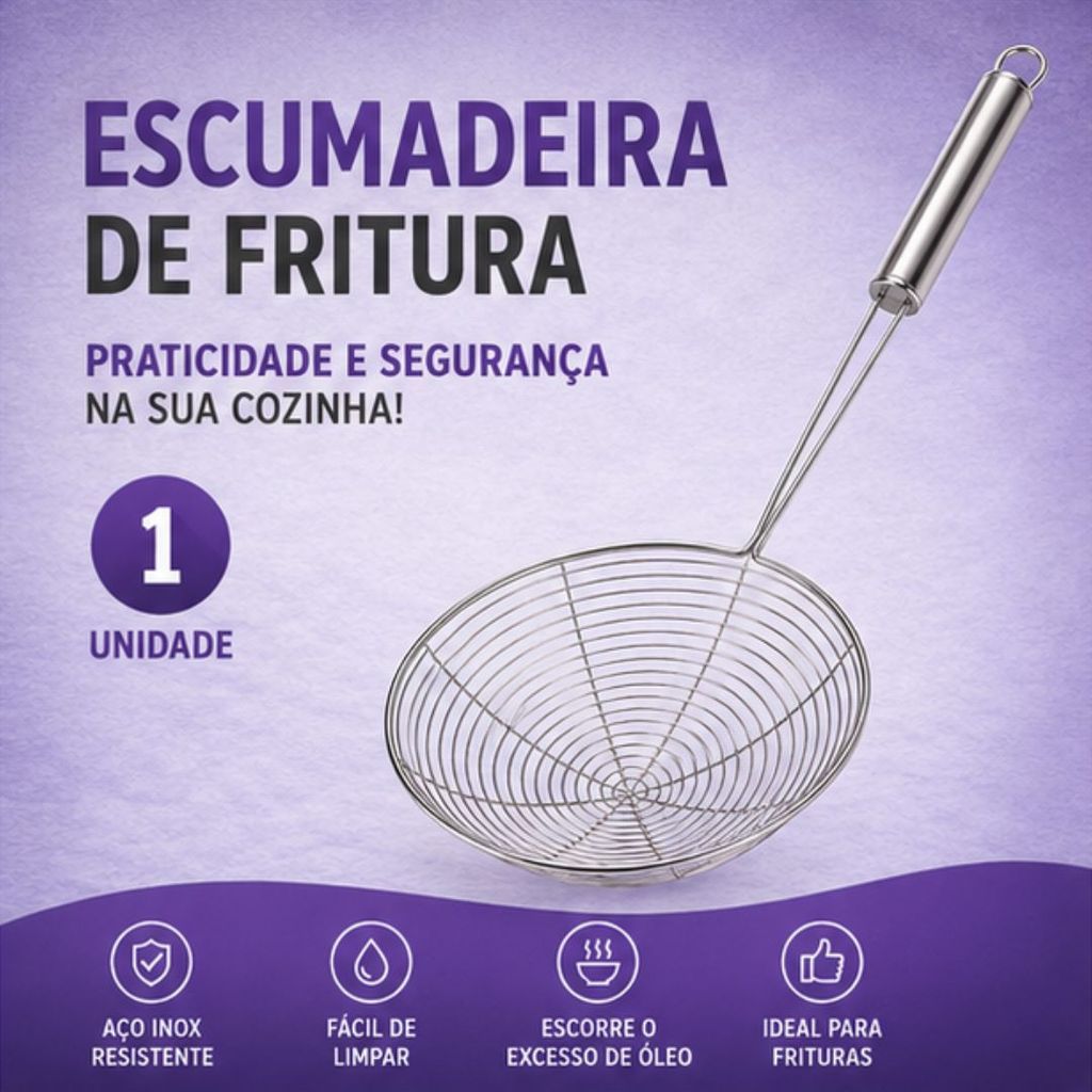 Escumadeira Fritura Aço Inox Escorre Óleo Mais Vendida