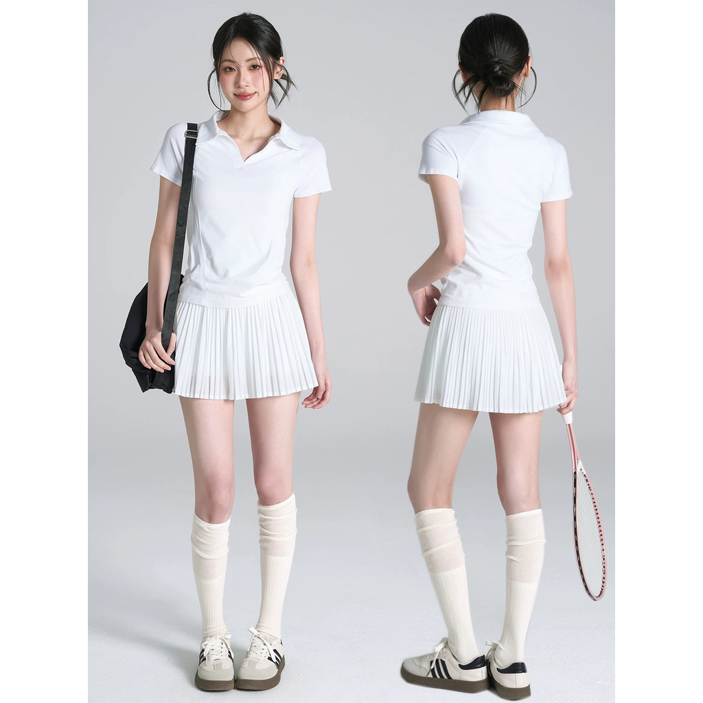 Verão Badminton Fitness wear feminino fino-ajuste Yoga wear topo gola POLO esportes de manga curta terno de tênis de gol