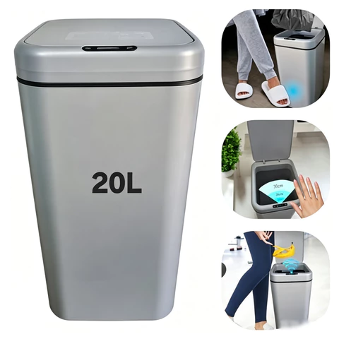 Lixeira Automática Sensor Inteligente Recarregável Higiênica Casa Escritório Cozinha Preto 20 Litros