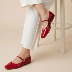 Sapatilha Feminina Mary Jane Confortável Luxo Elegante Sapato Feminino Boneca Bico Quadrado Malbec