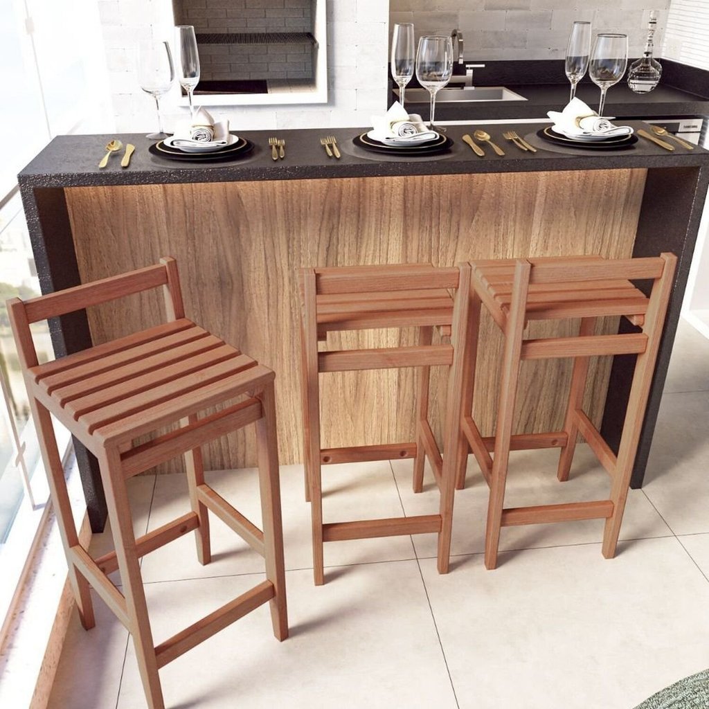 Conjunto 3 Banquetas Altas Bistrô Madeira Maciça 3