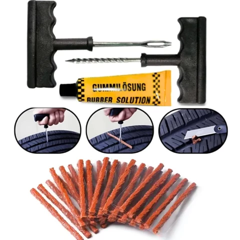Kit Reparo De Pneu Sem Câmara Para Moto e Carro Macarrão Para Pneu Carro ou Moto