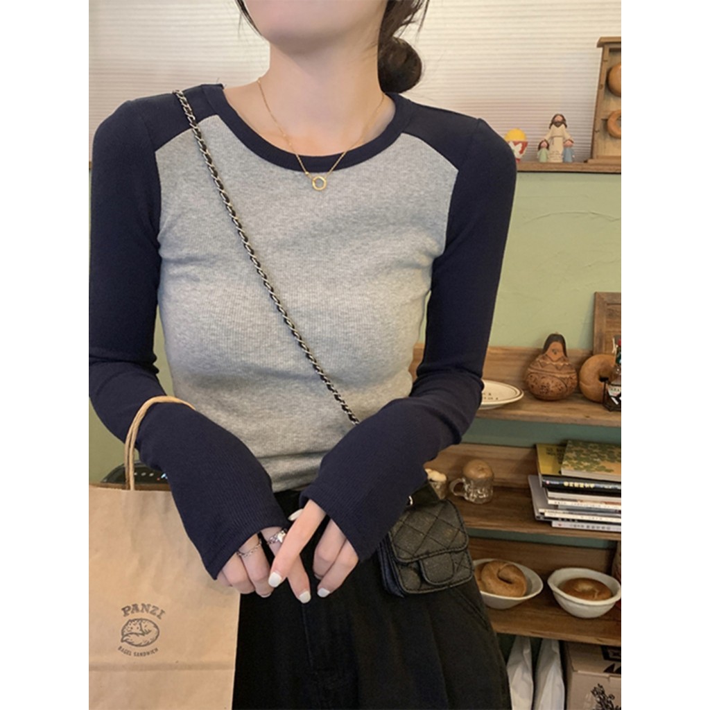 Primavera outono roupas de algodão puro manga comprida camiseta feminina inverno forro de lã estilo ocidental camisa de 