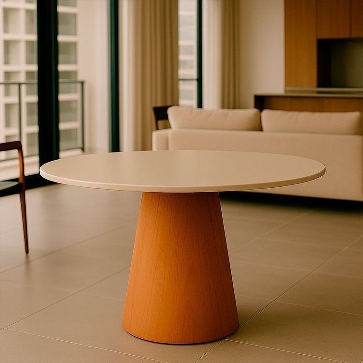 Mesa de Jantar Araçá Tampo em MDF com Vidro e Base em Madeira Branco/Off-White 90