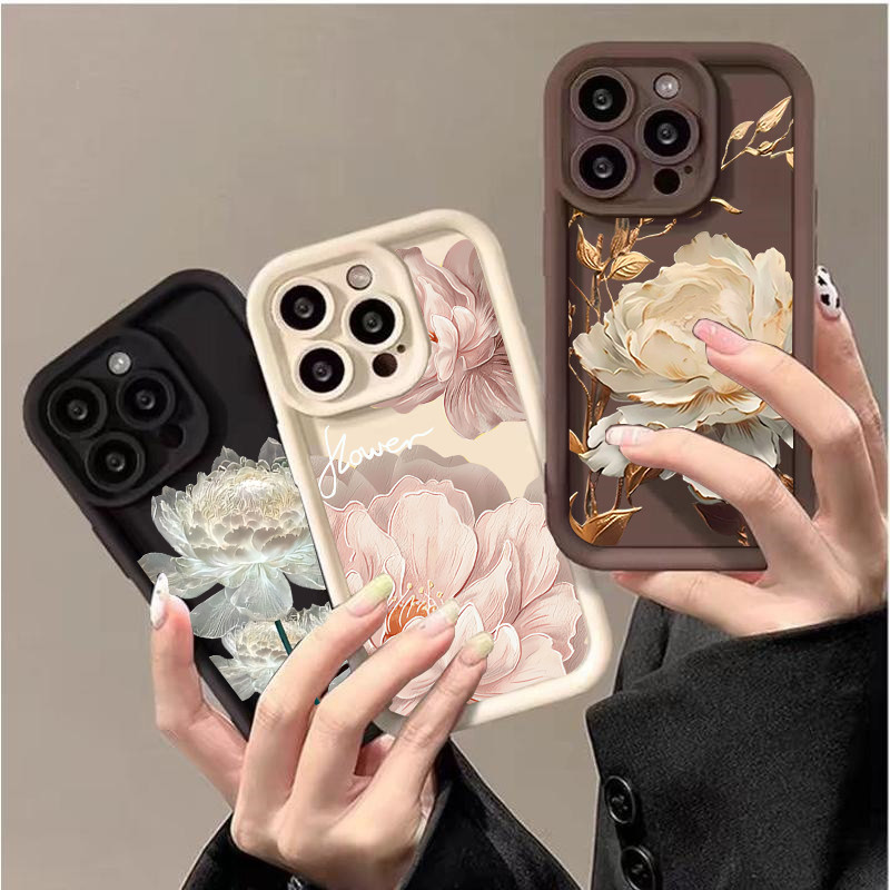 Capa Para Samsung Galaxy A56 A17 A15 A16 A36 A26 A55 A54 A35 A36 A53 A34 A23 5G Flor De Lótus Rosa Peônia Multistep TPU 