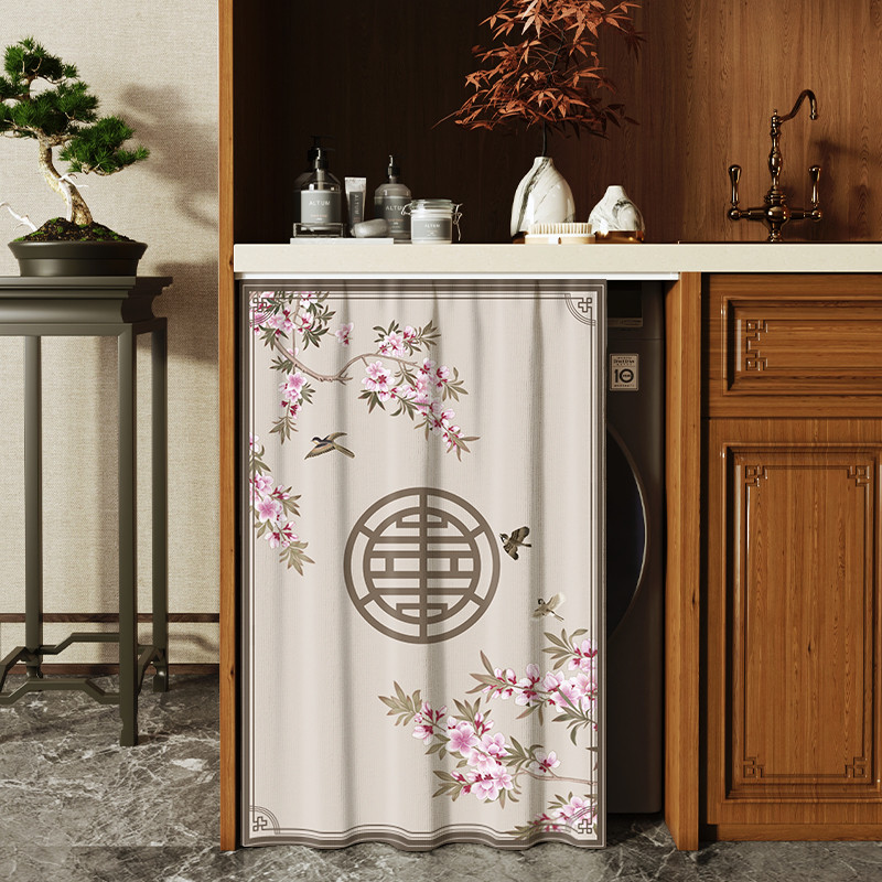 Novo estilo chinês máquina de lavar roupa cortina de pano varanda secador gabinete bloco cortina gabinete puxar cortina 