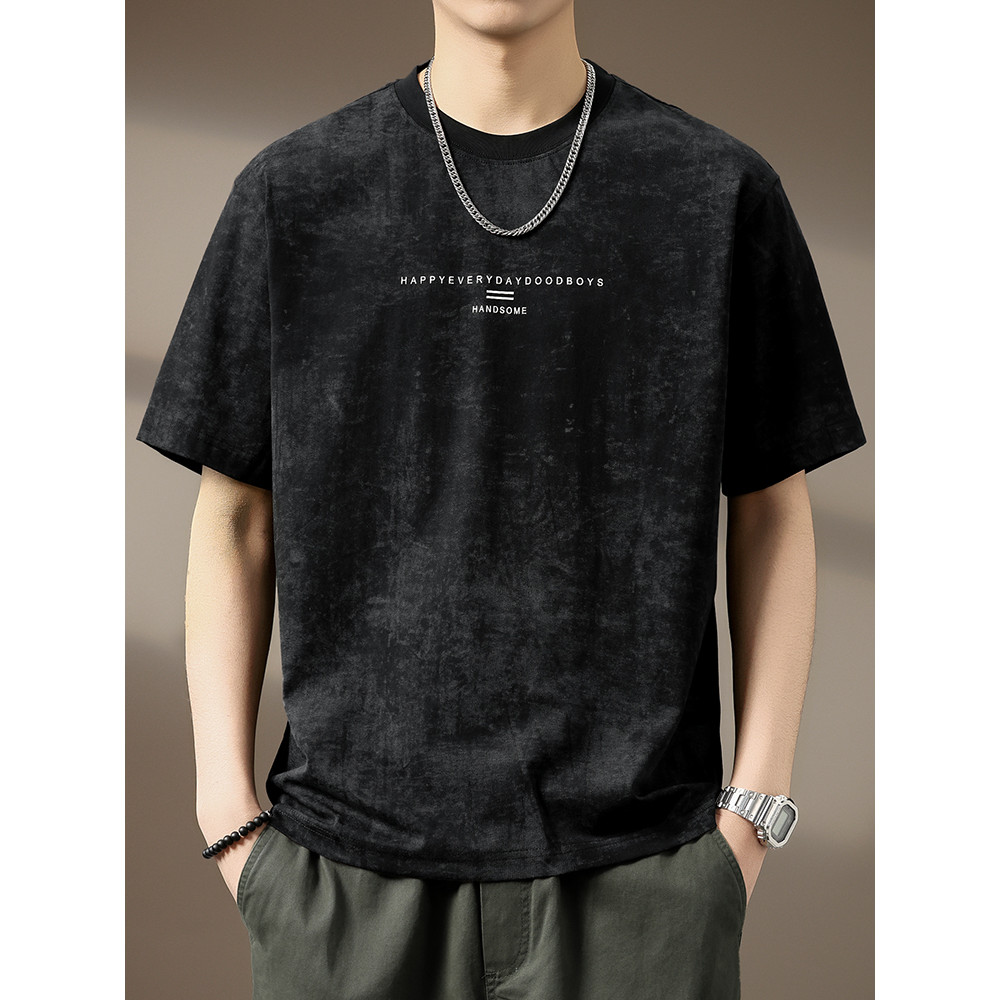 High-End americano Retro Tie-Dye puro algodão de manga curta camiseta masculina verão novo estilo na moda solto impresso