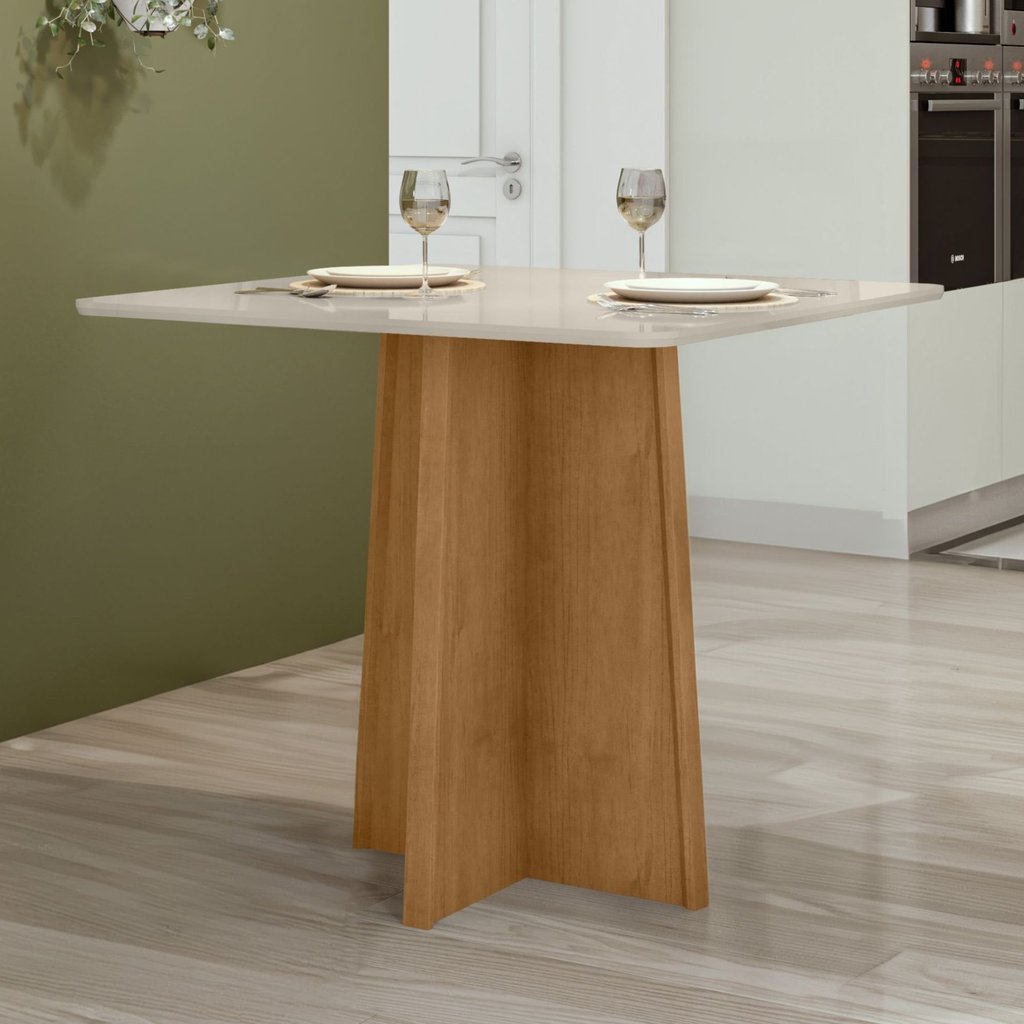 Mesa de Jantar 4 Lugares Tampo MDF Celebrare Marrom Amêndoa Clean/Off White Amêndoa Clean/Off White