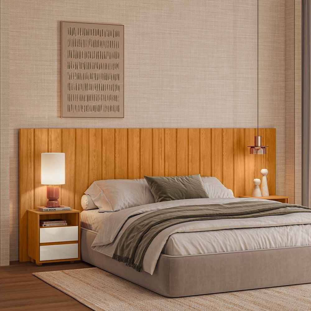 Cabeceira Extensível para Cama Solteiro/Casal/Queen/King Ripada 100% MDF Cinamomo/Off White