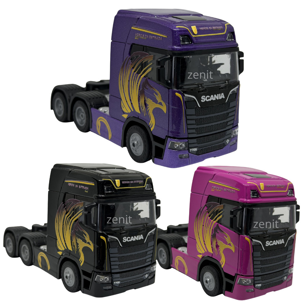 Scania 770S Heróis Da Estrada Trucado 1:50 Caminhão Miniatura Metal com Som Luz Fricção Cabine Basculante 14cm