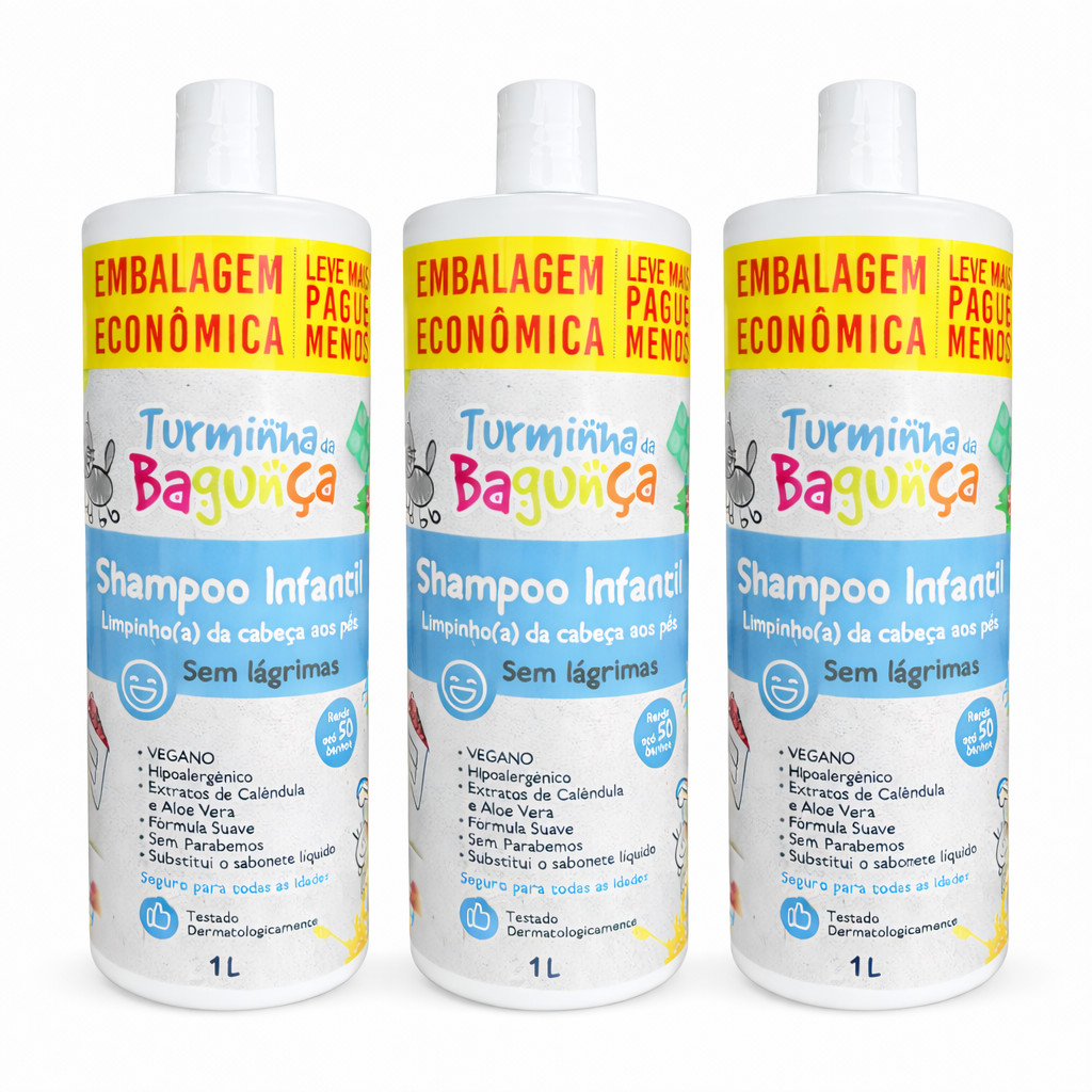 Kit 3 Shampoo Infantil 1L Cada | Banho Fácil Bebê e Sem Lagrimas – Turminha da Bagunça