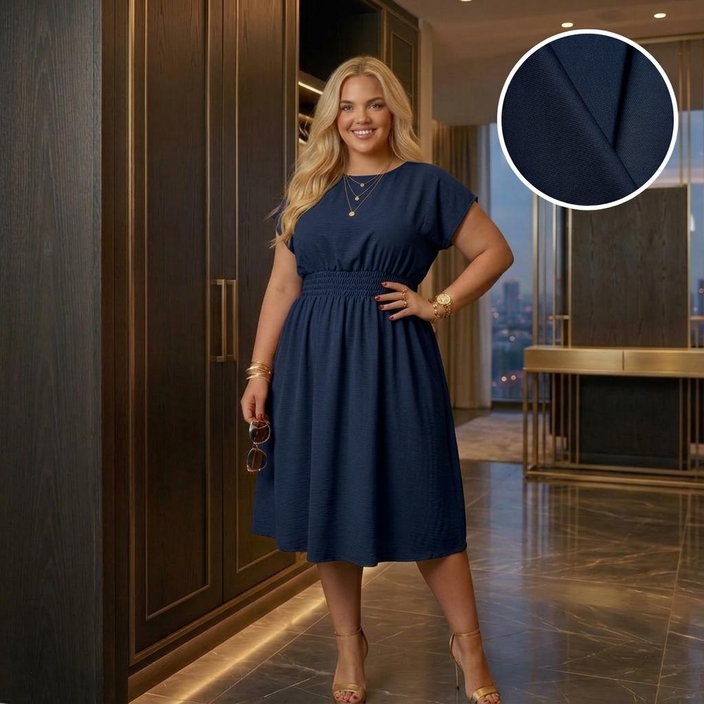 Vestido Soltinho Plu Size Duna  linho G1 (44 ao 50) Lastex na Cintura | Midi maga japonesa Moda Feminina Evangélica