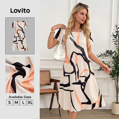 Nacional Lovito Curto Casual Vestido Feminino Em Crepe Modelo Básico Para Primavera/verão LBL32082