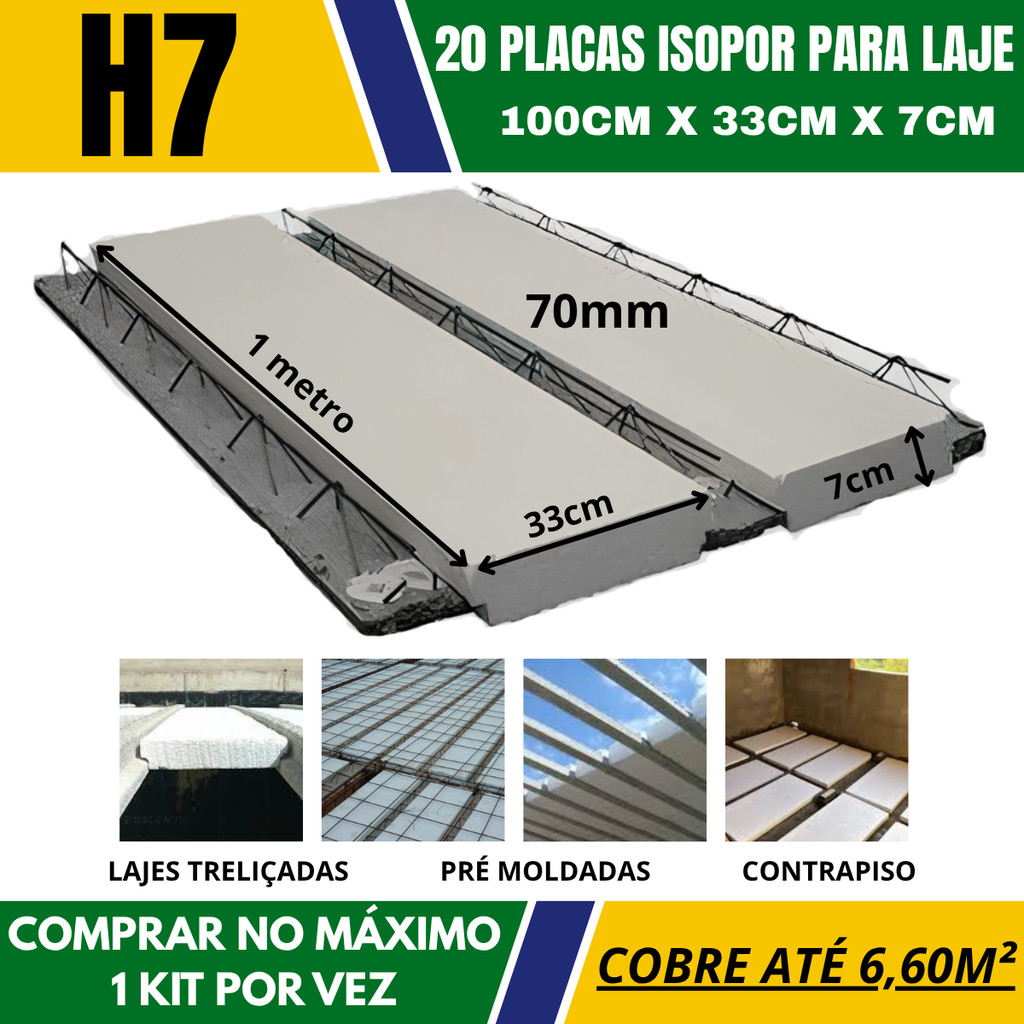 20 Placas Isopor EPS H7 Laje Lajota 70mm 100cm x 33cm x 7cm Comprar 1 Kit Por Vez
