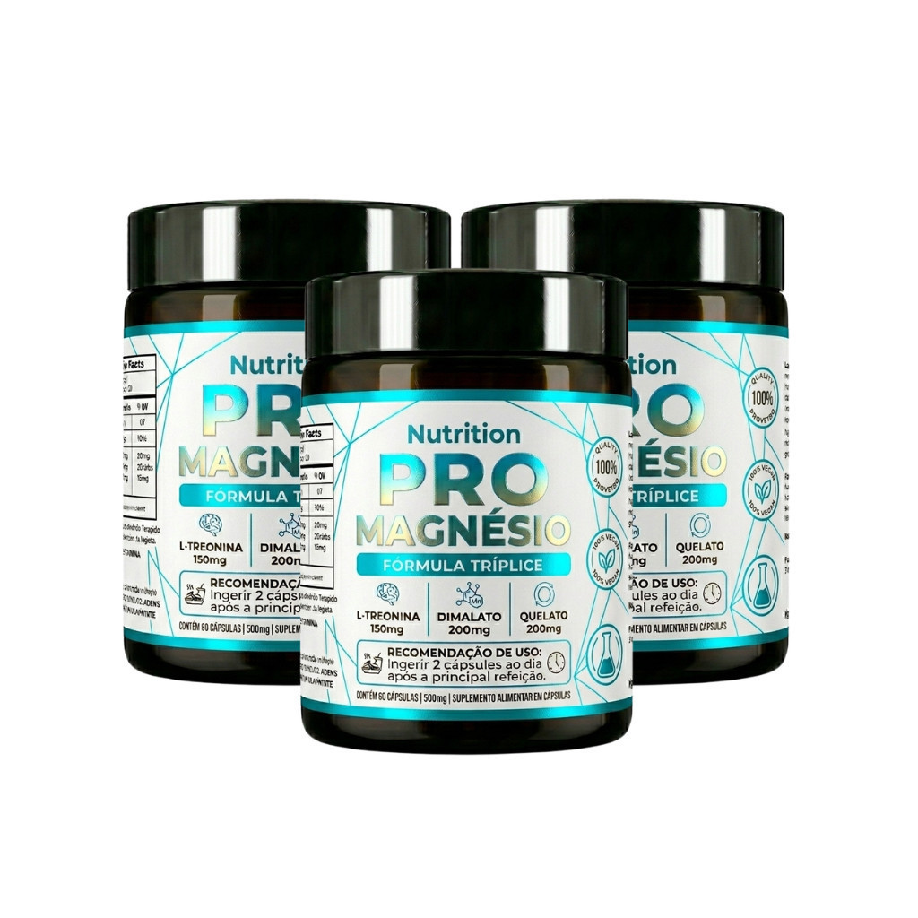 Kit 3x PRO Magnésio 3em1 - Dimalato, Quelato e Treonato - 180 Cápsulas - Envio Imediato