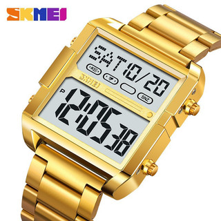 Relógio de Pulso Multifuncional Masculino SKMEI 2299, Pulseira de Aço, com Função de Alarme, Display Luminoso, À Prova d