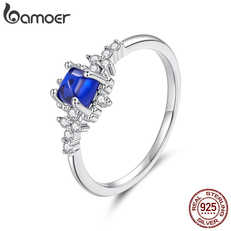 Anel De Prata Esterlina 925 Bamoer Azul Espinélio Joias Da Moda Para Presente Feminino