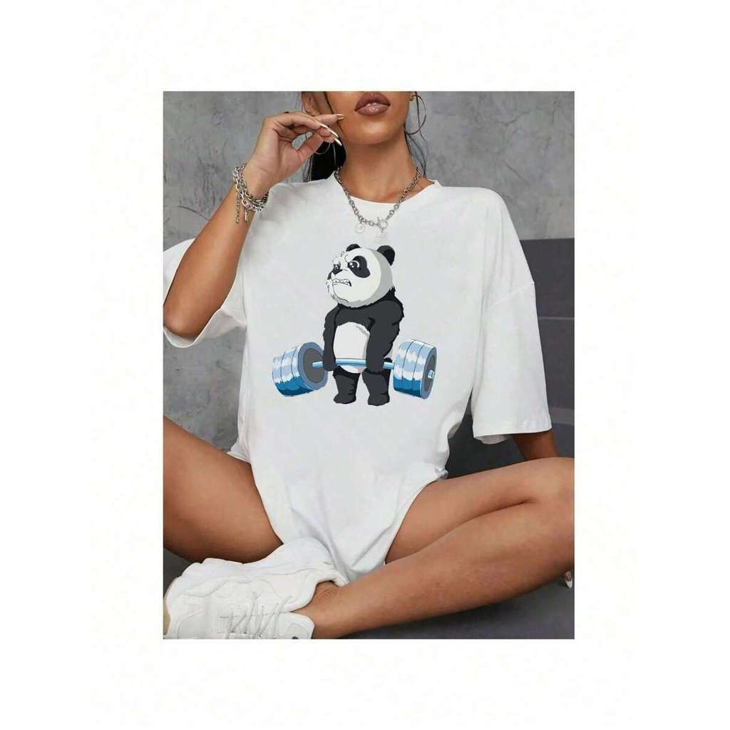 Camiseta Feminina Blusinha T Shit Fashion Algodão Plus Size Infantil Panda Musculação Academia Treino Casual