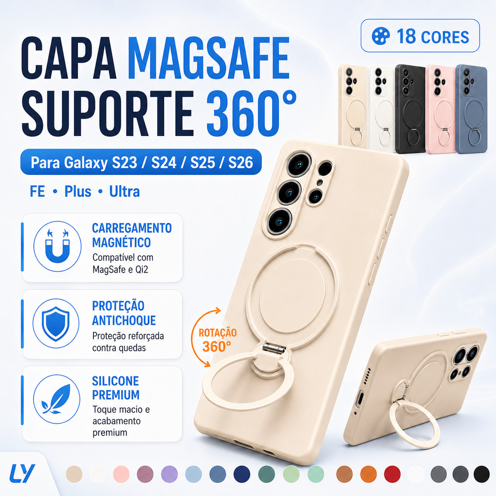 Capa MagSafe com Suporte 360° para Samsung Galaxy S23, S24 e S25 | Ultra | Antic