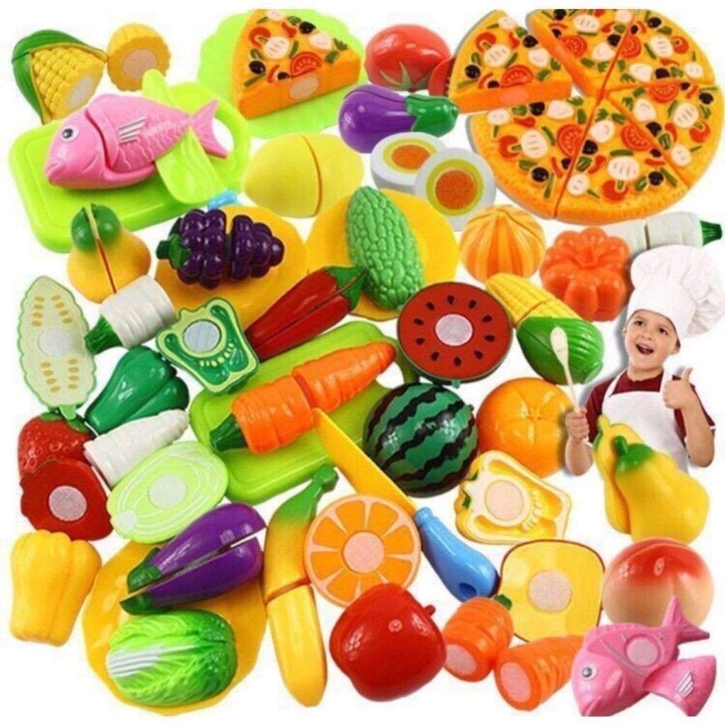 Kit Comidinhas de Cozinha com Velcro - Frutas e Educativo Legumes de Brinquedo Interativo Pedagógico