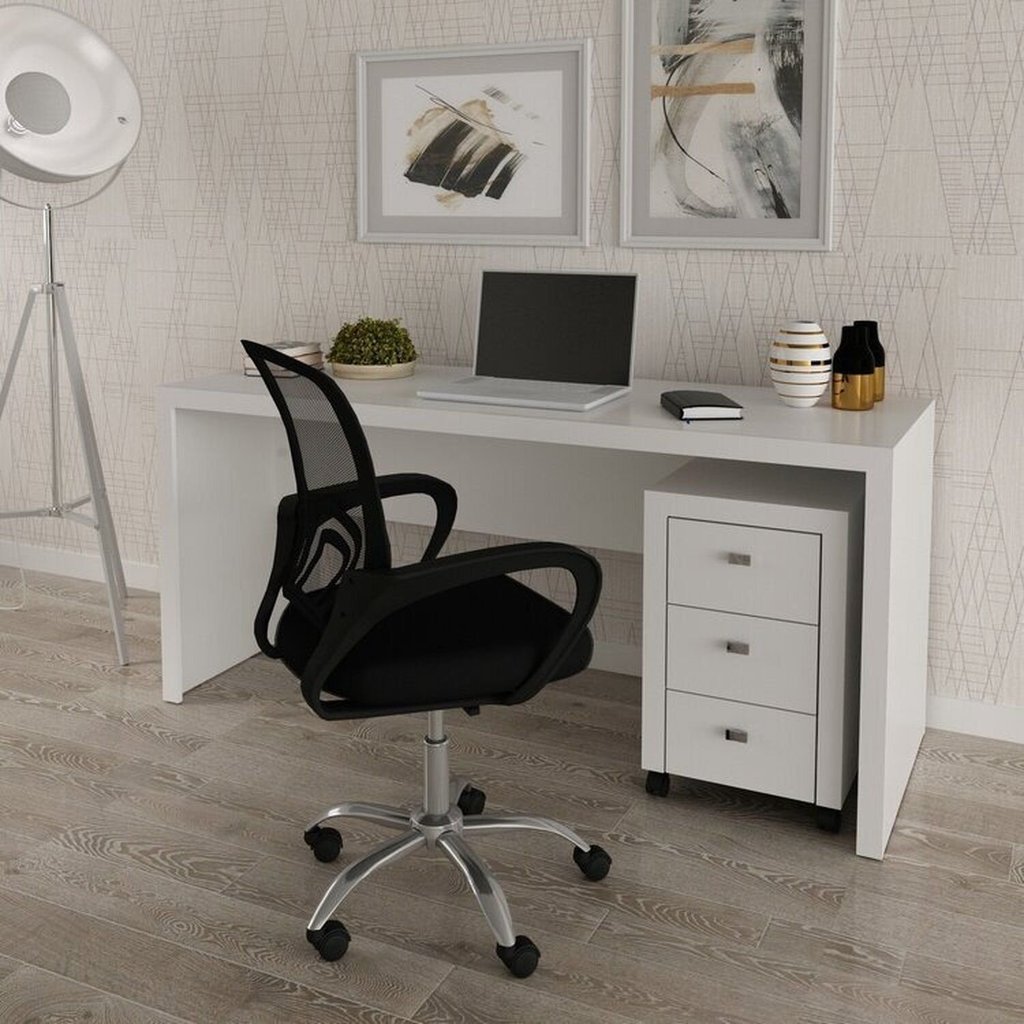 Conjunto 2 Peças com Escrivaninha ME4109 e Gaveteiro ME4108 163cm Branco Branco