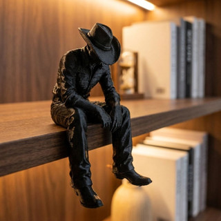 Escultura De Cowboy Sentada Triste , Estátua Com Cabeça Suspensa Em Estilo Ocidental Impressa 3D , Pensivo