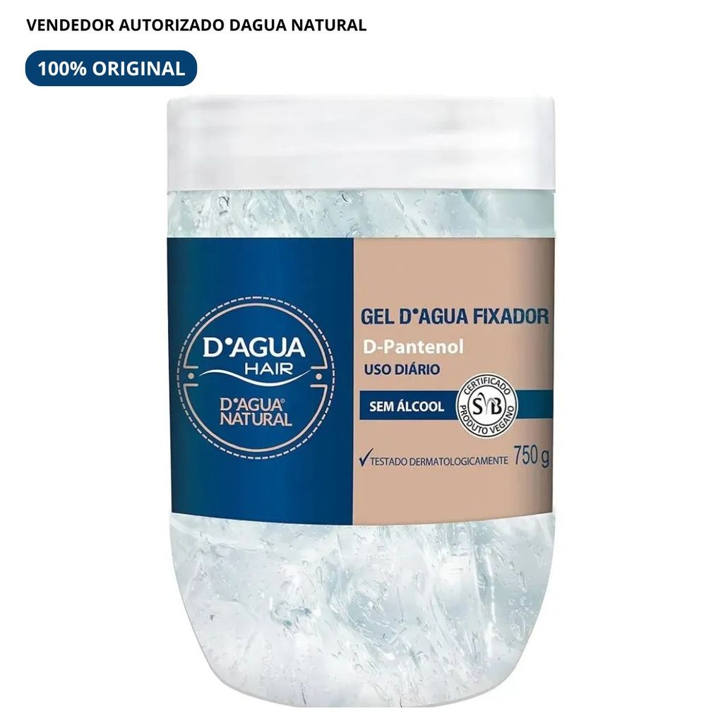 Gel Fixador Dagua Natural D'Agua Hair 750g com Provitamina B5 D-Pantenol Sem Álcool Uso Diário