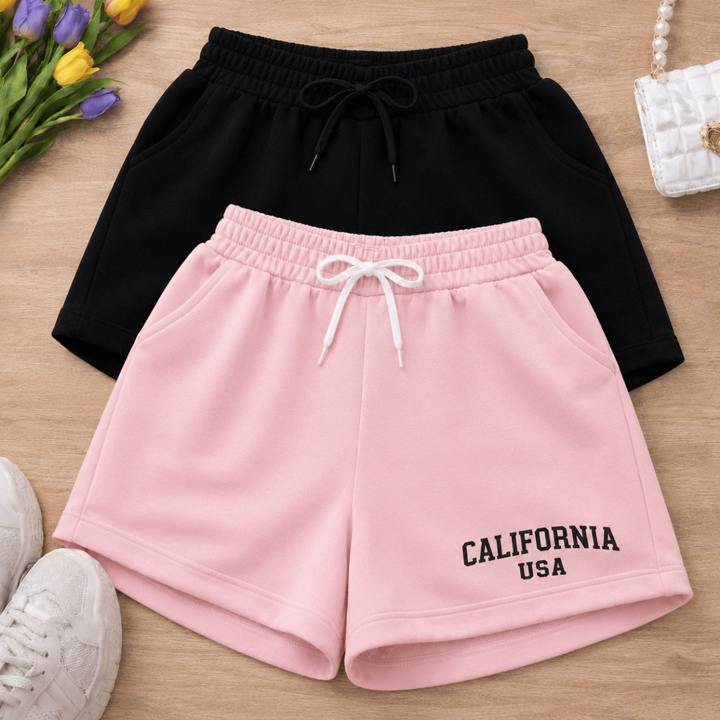 Kit 2 Short Feminino com estampa Califórnia Moletinho Shortinho academia Elegante