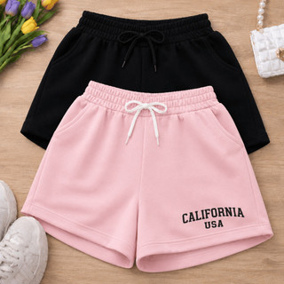 Kit 2 Short Feminino com estampa Califórnia Moletinho Shortinho academia Elegante
